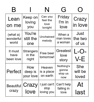 All About Love Bingo Card