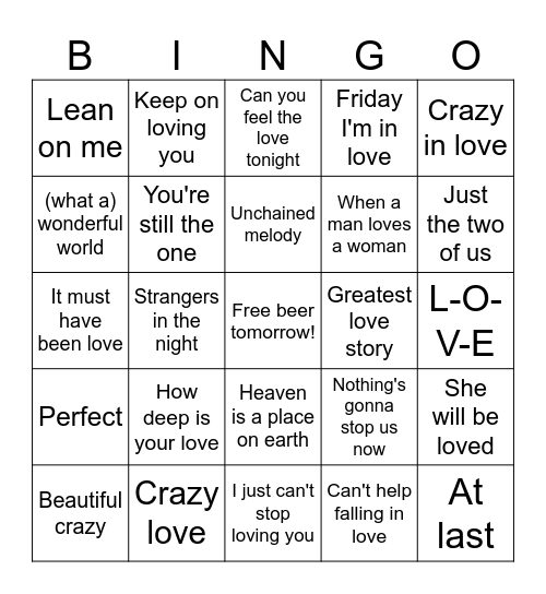 All About Love Bingo Card