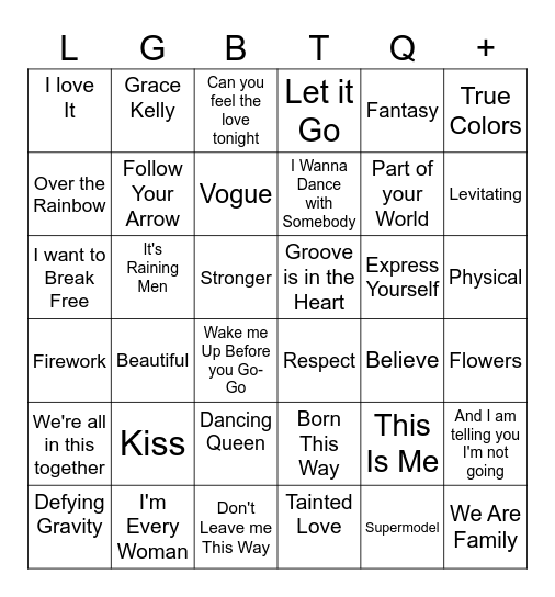 Gay Anthem Bingo Card