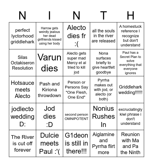 Alecto the Ninth Bingo Card