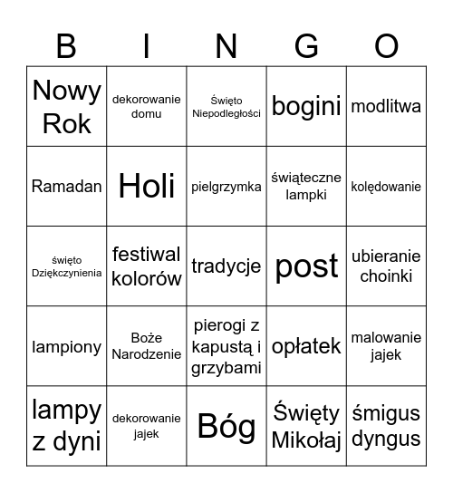 TRADYCJE I ŚWIĘTA Bingo Card