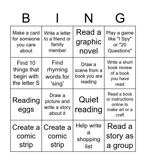 Literacy Week Bingo -To celebrate family literacy day, please do some fun literacy activities with your kids.  If you circle or check off 5 in a row, Bring the Bingo sheet back to the school with your name and grade for a chance at a prize in our draw! Bingo Card