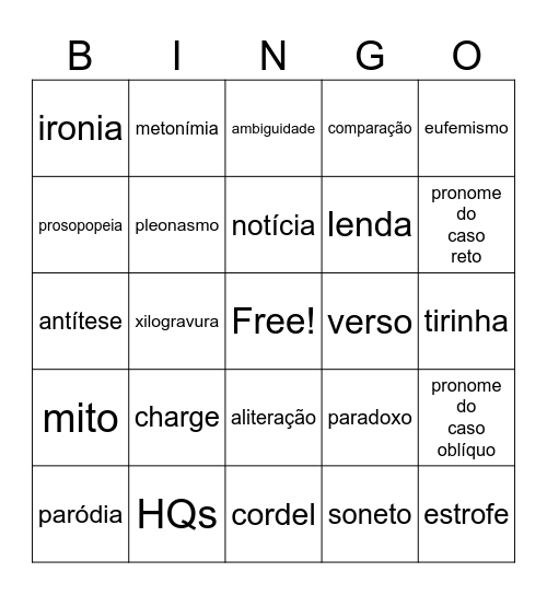 Revisão de LP Bingo Card