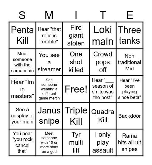 SMITE WORLDS Bingo Card