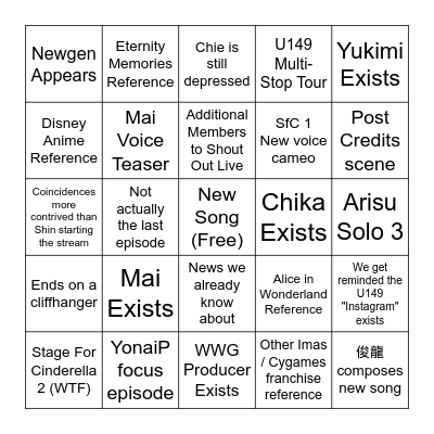 U149 Episode 12 (Finale) Bingo Card