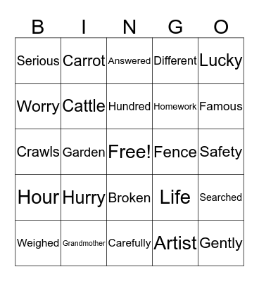 Unit Vocab Bingo Card