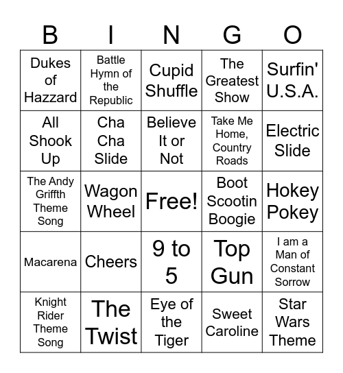 Music Bingo Card