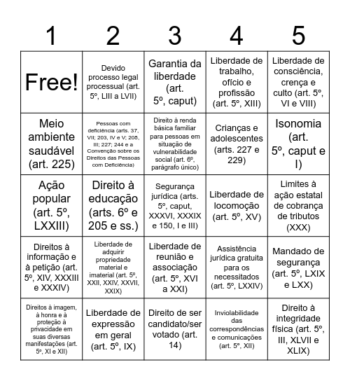 Direitos fundamentais Bingo Card