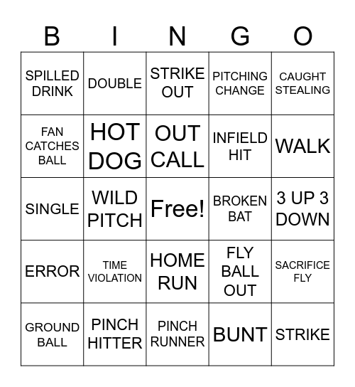 Morgan's Birthday Baseball Bingo Card
