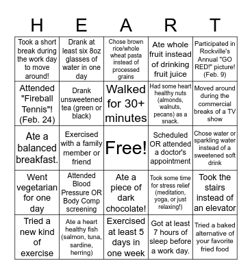 Celebrate Heart Health! Bingo Card
