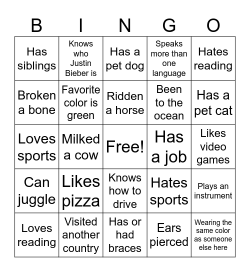 Experience BINGO Card