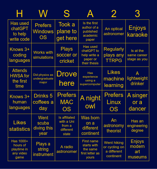 Know Your Fellows! Bingo Card