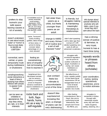 Autism Bingo Card