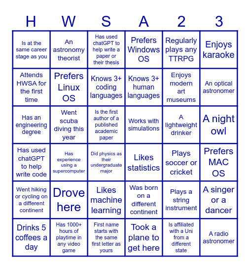 Know Your Fellows! Bingo Card