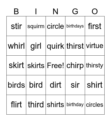 ir bingo Card