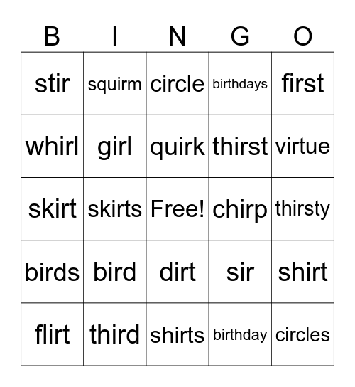 ir bingo Card
