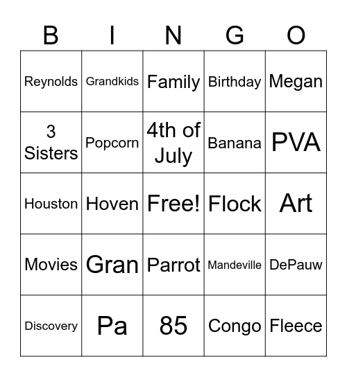 Gran and Pa Bingo Card