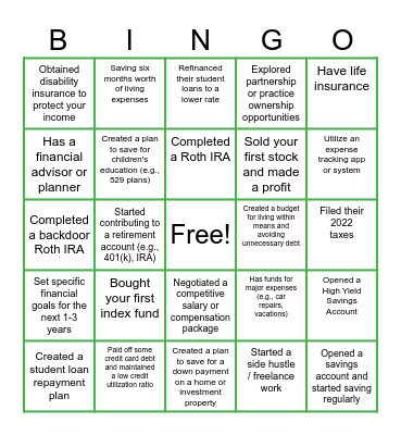 Financial Freedom Bingo Card