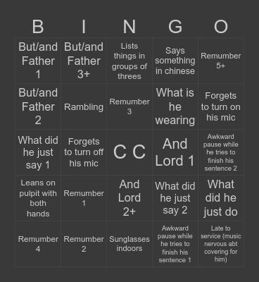 C C Bingo Card