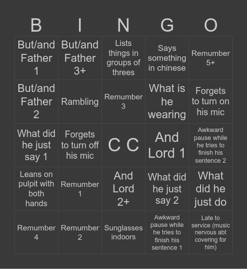 C C Bingo Card