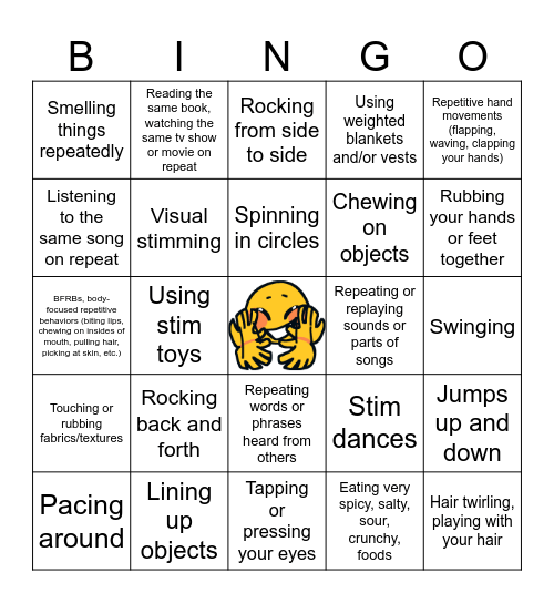 Stimming Bingo Card