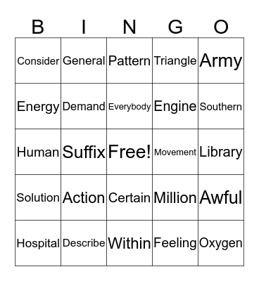 Fourth Grade Bingo Card