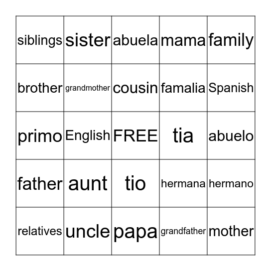 Family Bingo Card