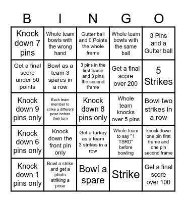 Bowling Bingo Card