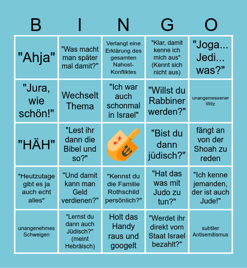 Reaktion auf "Ich studiere Judaistik" Bingo Card