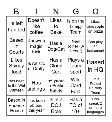 Life@ Getting to Know You Bingo Card