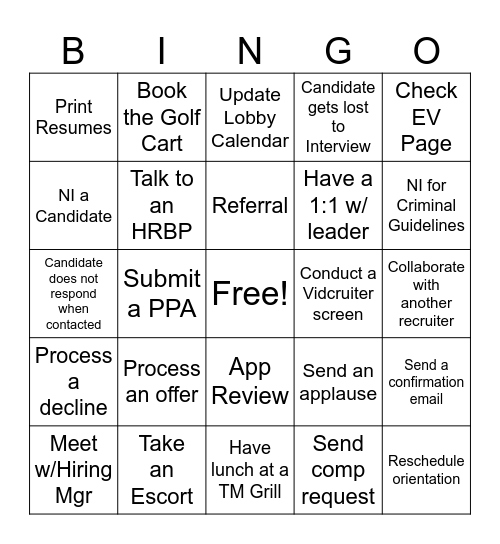 Talent Acquisition Bingo Card