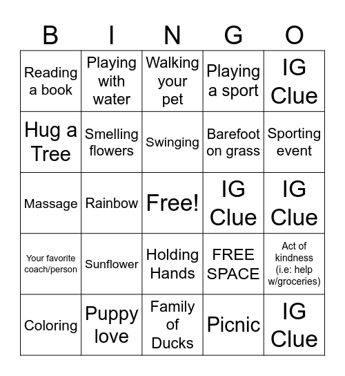 Therapeutic Reset Bingo Card