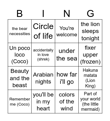 Filmmuziek bingo Card