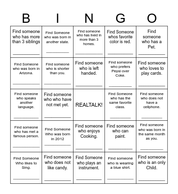 Find Someone Who Bingo Card