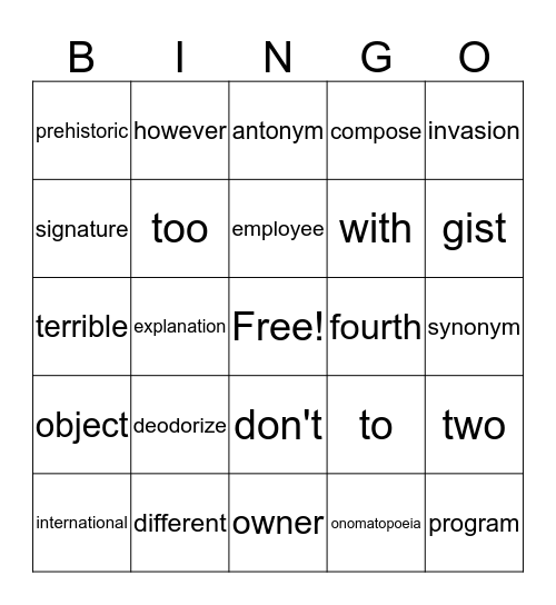 February 4th Grade Bingo Card