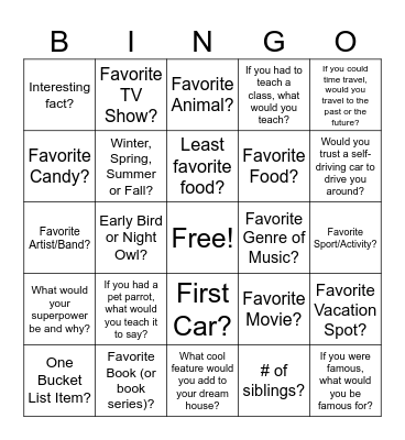 Team Icebreaker Bingo Card