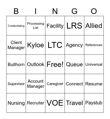 LRS Healthcare Bingo Card
