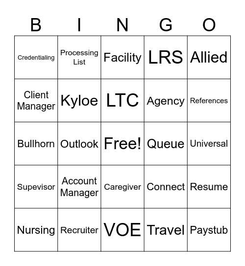 LRS Healthcare Bingo Card