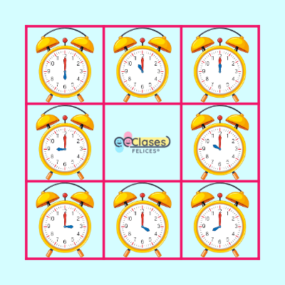 The time: O'clock Bingo Card