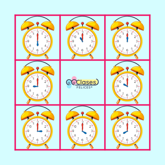 The time: O'clock Bingo Card