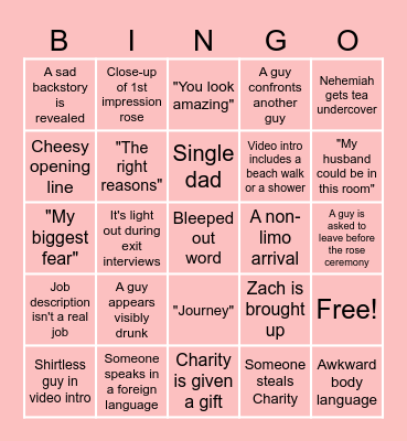 The Most Dramatic Night 1 of the Bachelorette Ever! Bingo Card