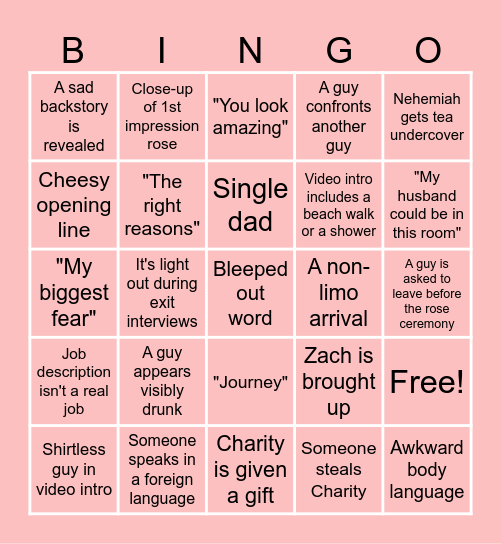 The Most Dramatic Night 1 of the Bachelorette Ever! Bingo Card