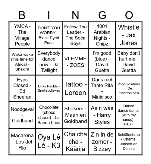 Muziekbingo kamp Stefanus 2023 Bingo Card