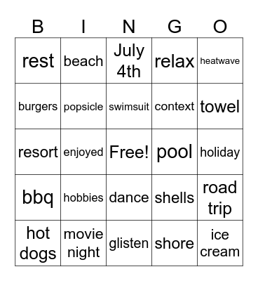 SUMMER!!! Bingo Card