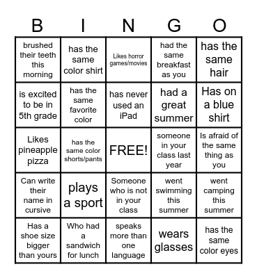 Classmate BINGO Card