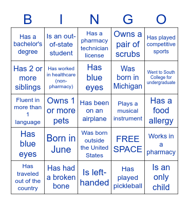 PHARMACY ICEBREAKER Bingo Card