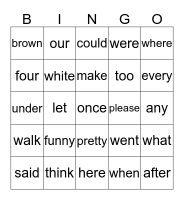 Kaylee's vocab bingo Card