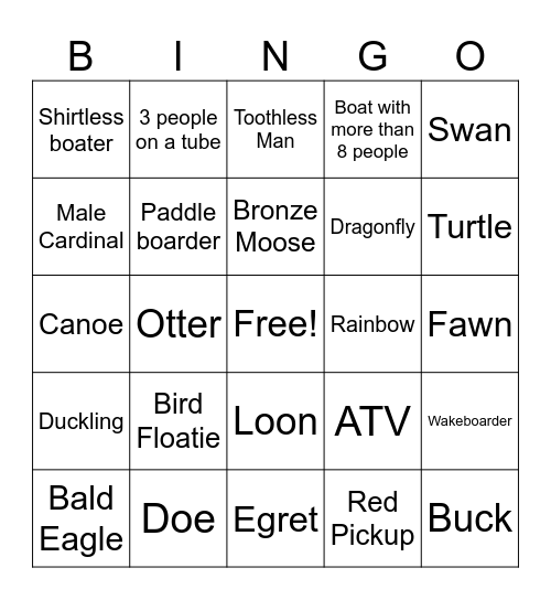 Cabin Bingo Card