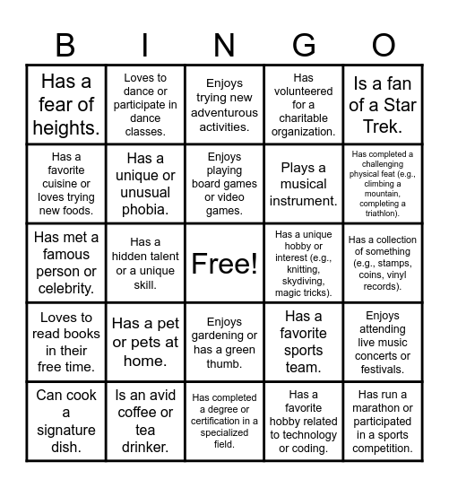 ReCor Bingo Card