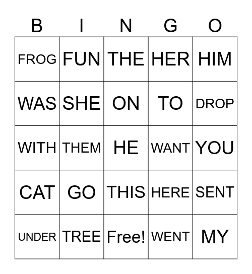 SIGHT WORD BINGO Card